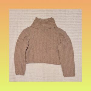 Universal Thread Ribbed Cropped Turtleneck Sweater in Taupe